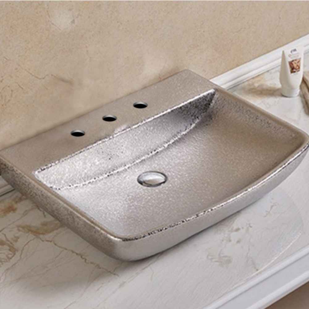 23.62-in. x 18.7-in. Rectangle Bathroom Vessel Sink Silver Enamel Glaze