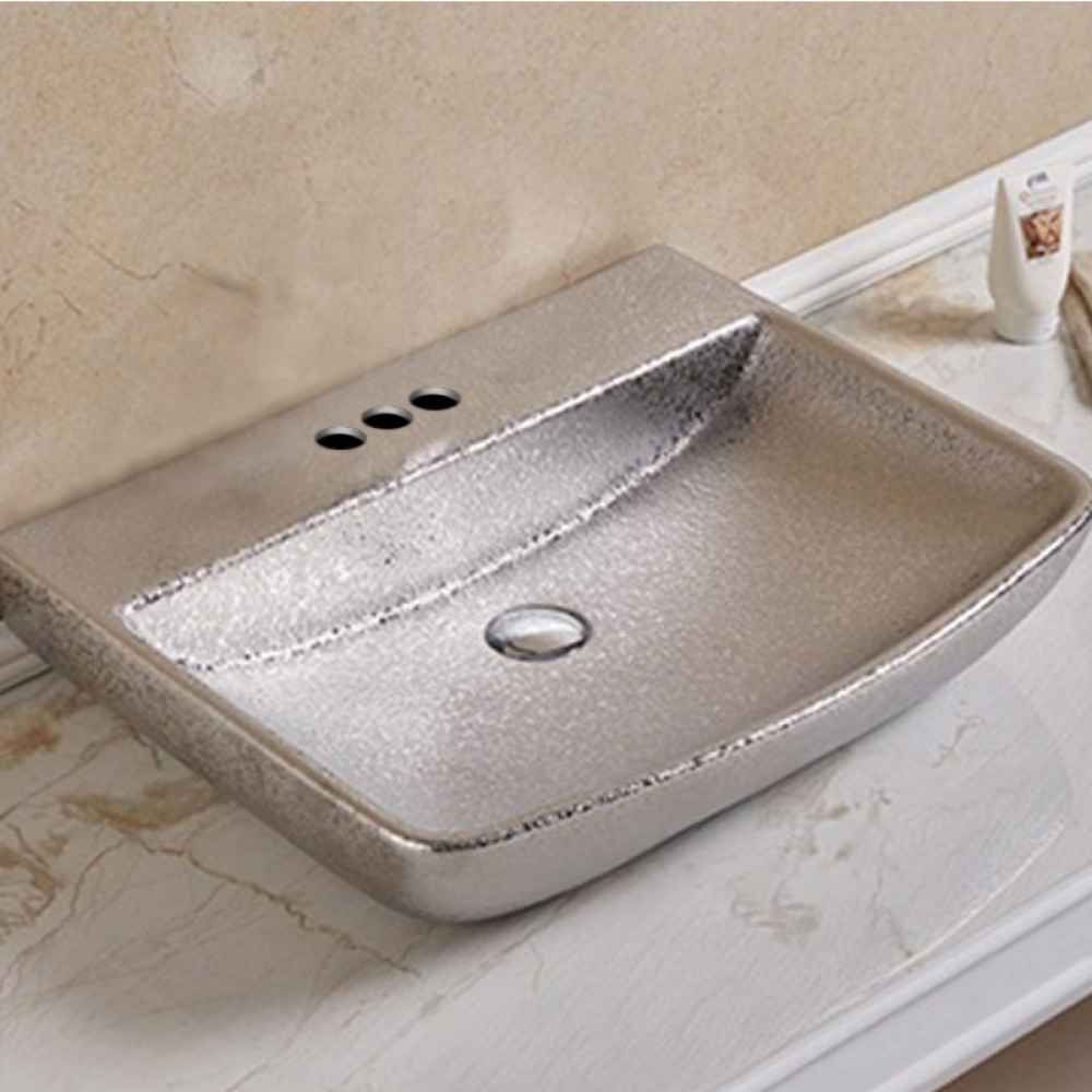 23.62-in. x 18.7-in. Rectangle Bathroom Vessel Sink Silver Enamel Glaze