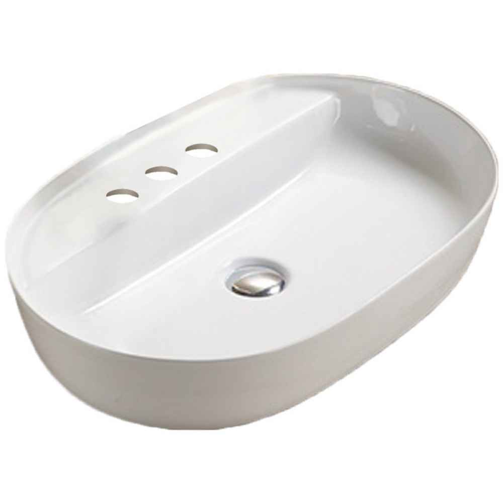 24.41-in. x 16.14-in. Oval Bathroom Vessel Sink White Enamel Glaze