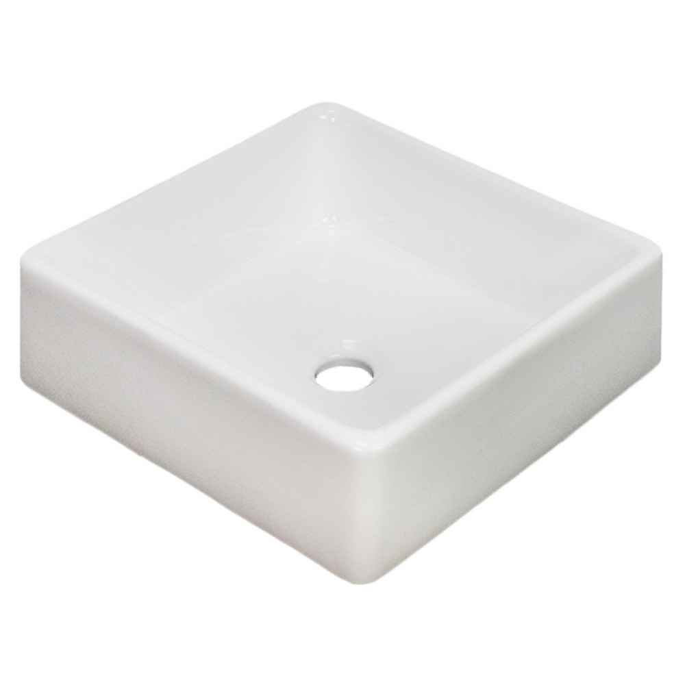 15.2-in. x 15.2-in. Square Bathroom Vessel Sink White Enamel Glaze