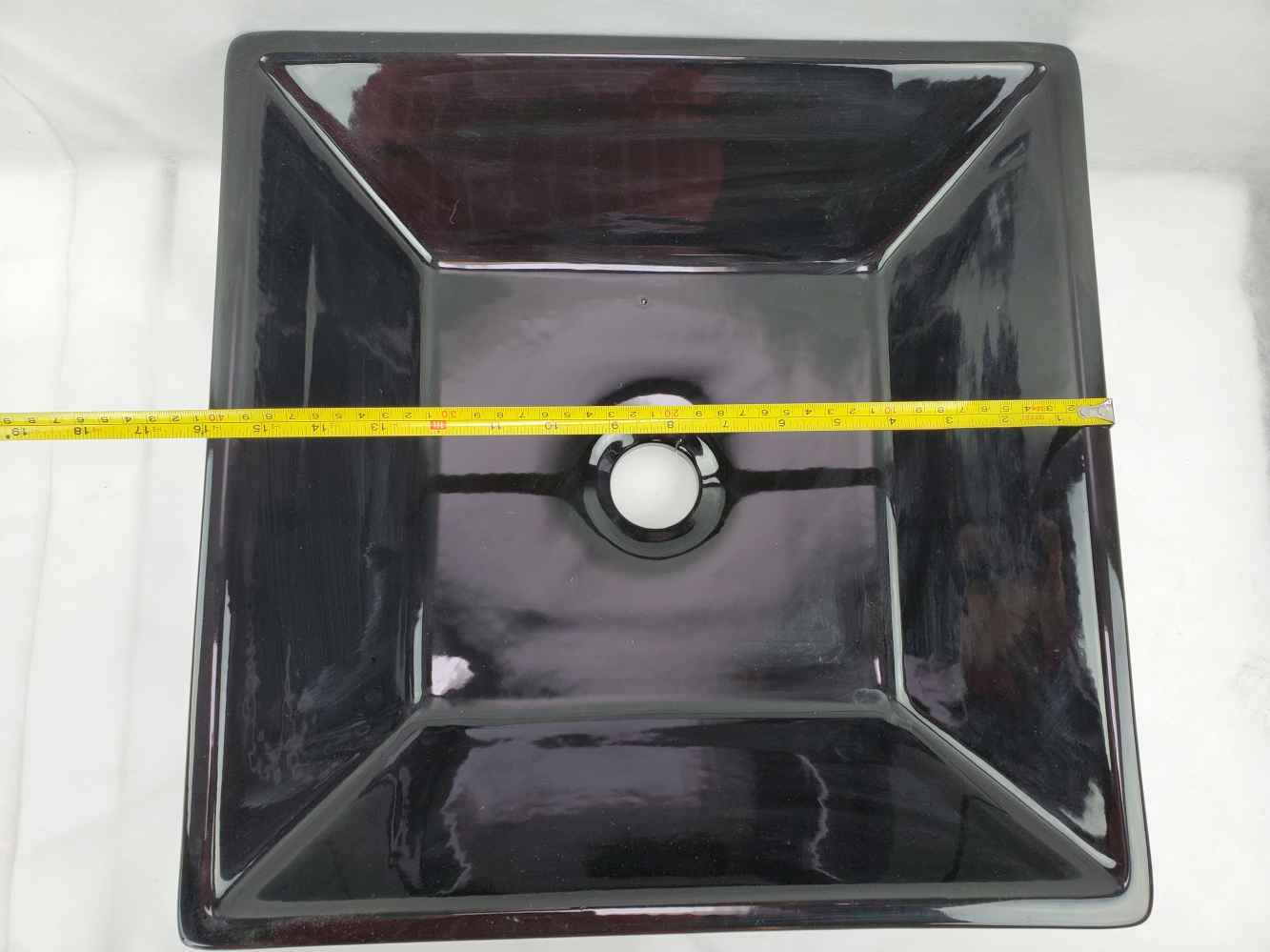 16.1-in. x 16.1-in. Square Bathroom Vessel Sink Black Enamel Glaze