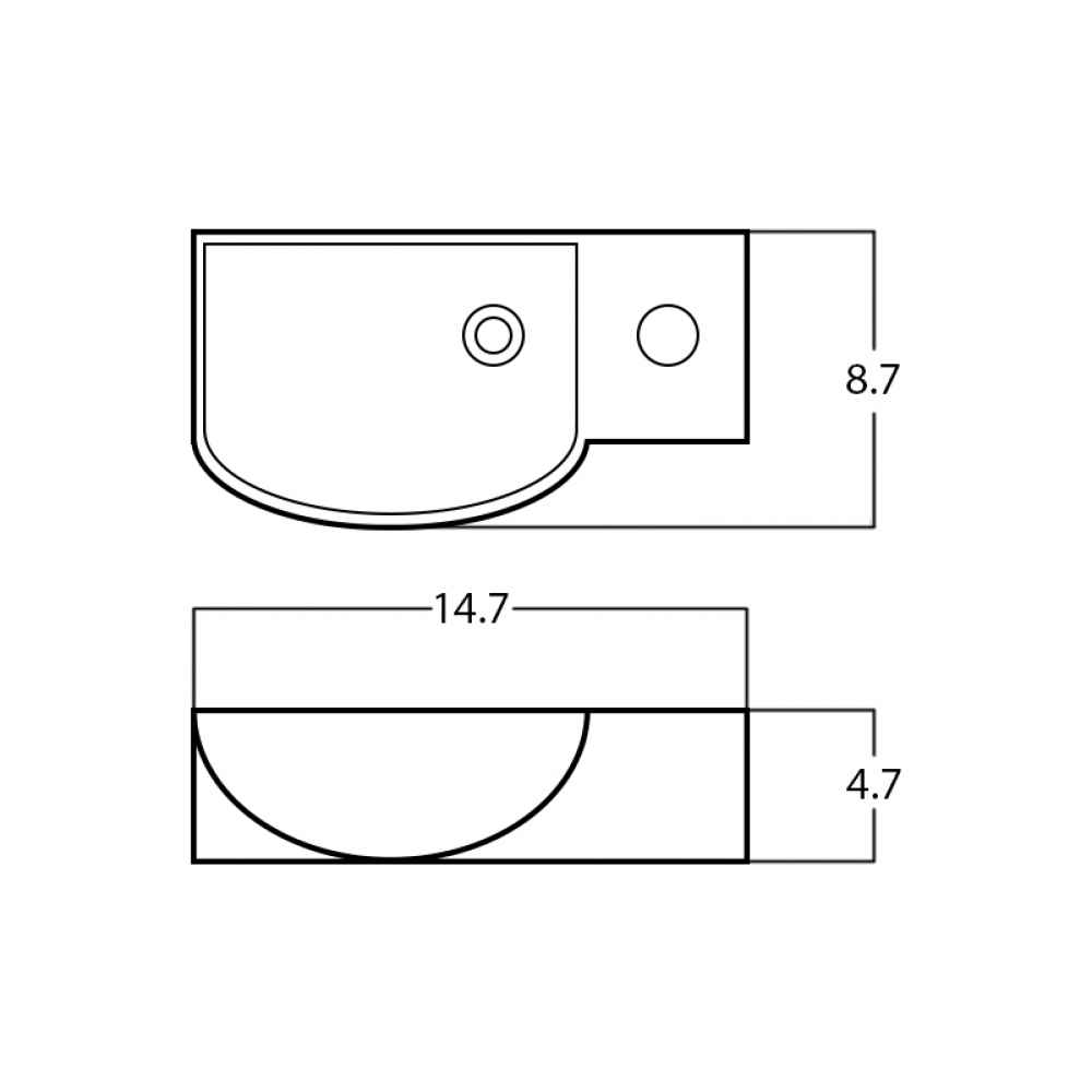 14.7-in. x 8.7-in. Rectangle Bathroom Vessel Sink White Enamel Glaze