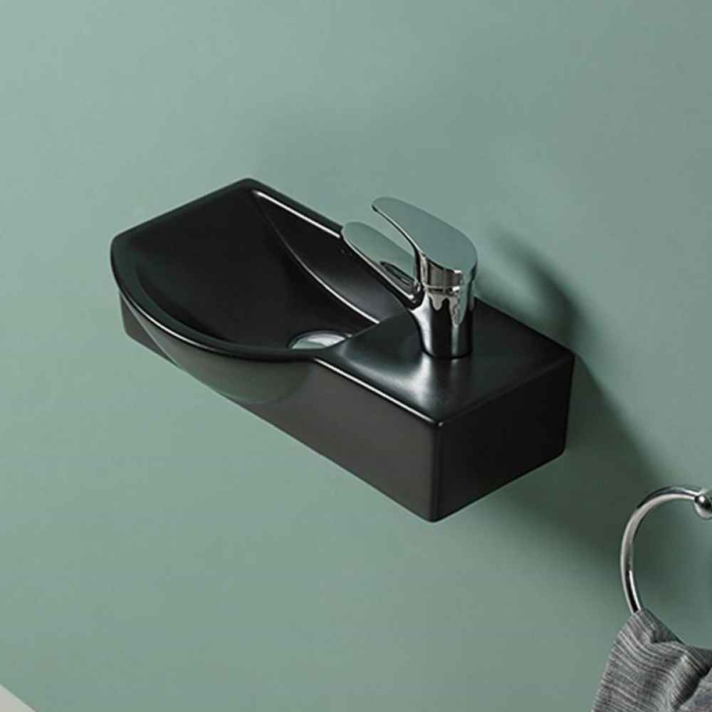 14.7-in. x 8.7-in. Rectangle Bathroom Vessel Sink Black Enamel Glaze