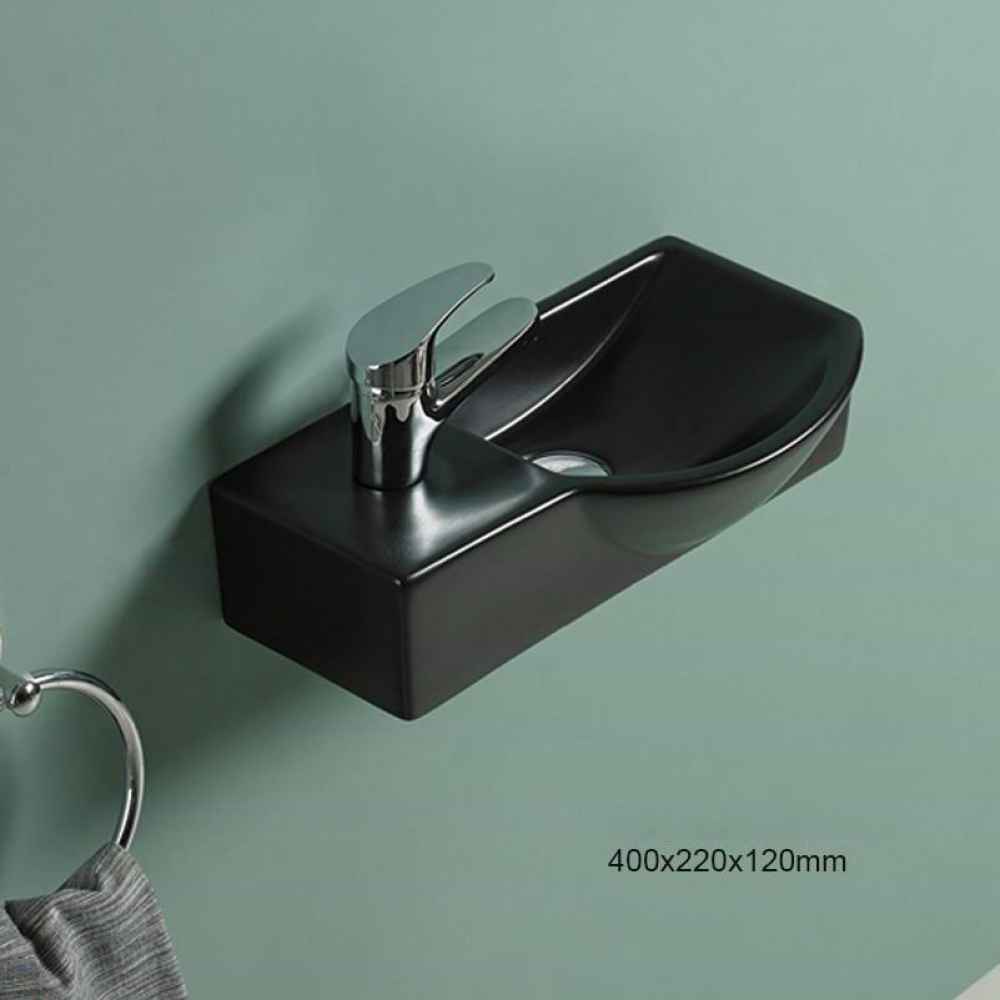 14.7-in. x 8.7-in. Rectangle Bathroom Vessel Sink Black Enamel Glaze
