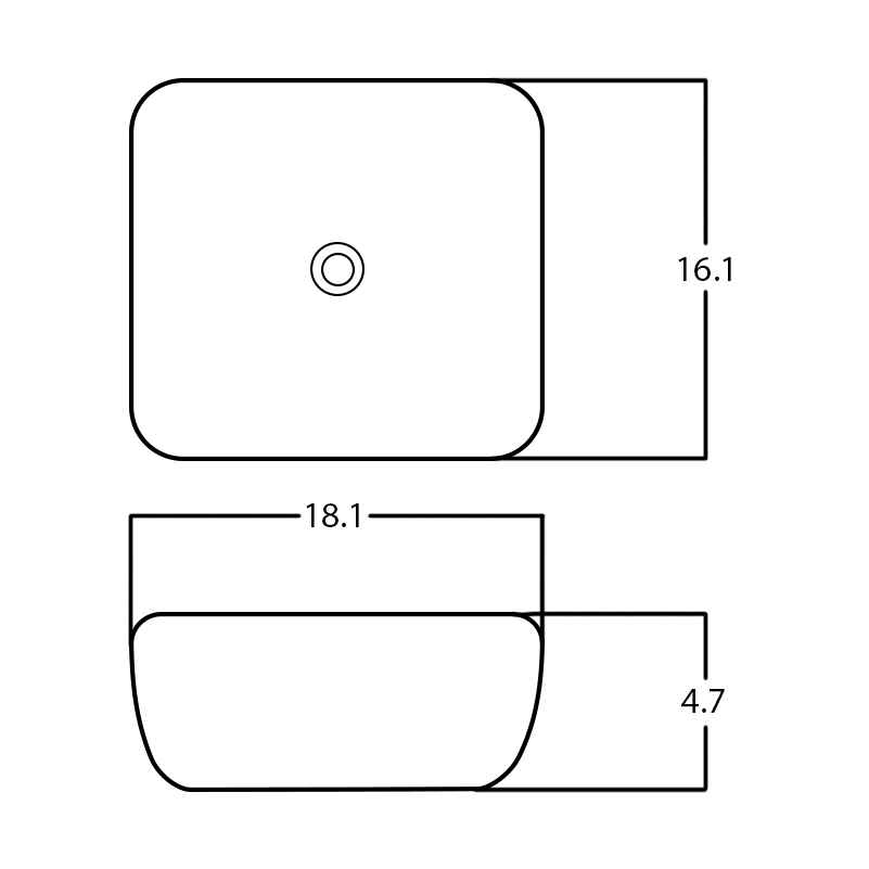 18.1-in. x 16.1-in. Rectangle Bathroom Vessel Sink White Enamel Glaze