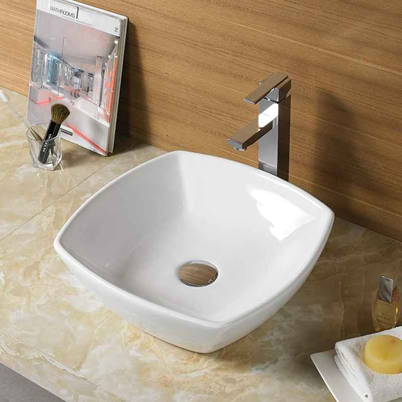 16.5-in. x 16.5-in. Square Bathroom Vessel Sink White Enamel Glaze