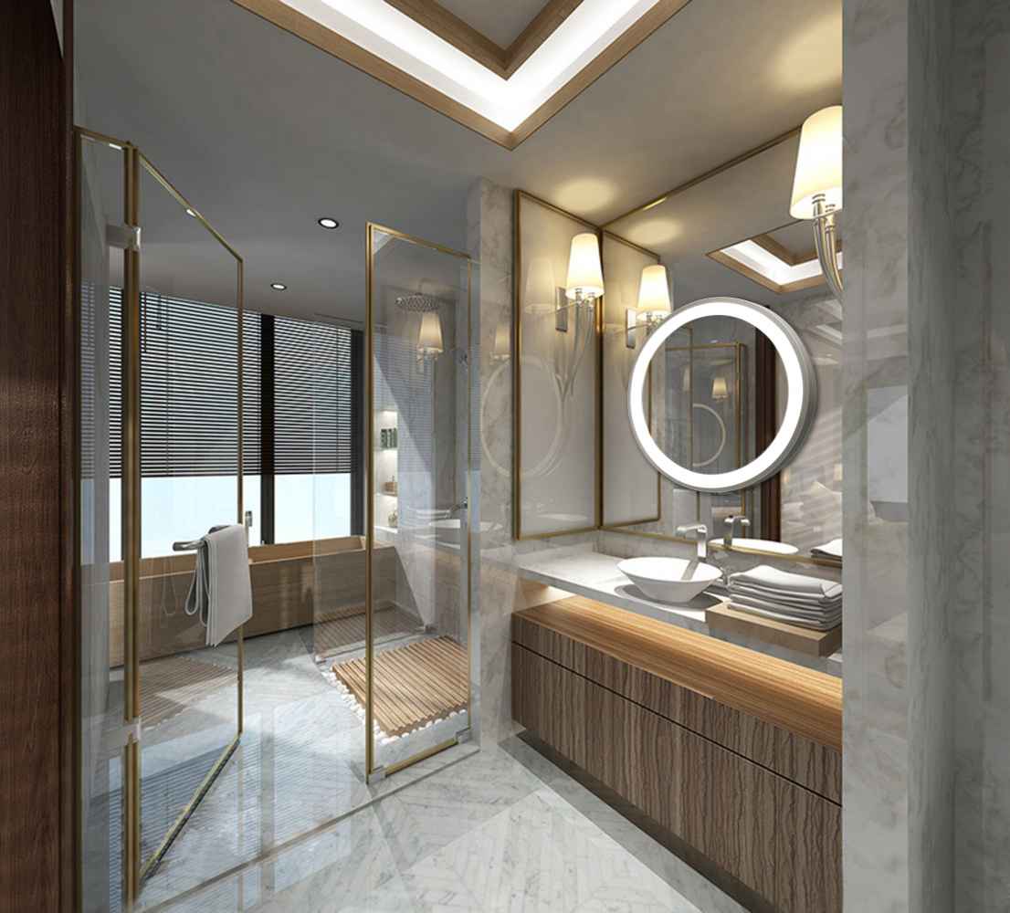 23-in. W Round Aluminum Wall Mount LED Backlit Mirror In Aluminum Color
