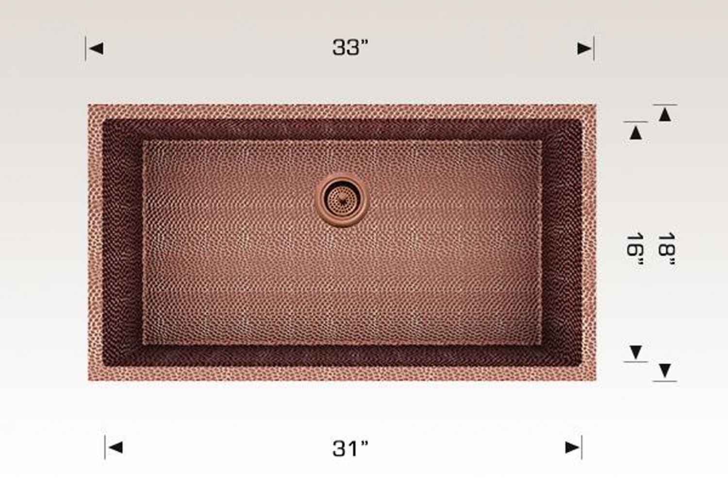 33-in. W CSA Approved Copper Kitchen Sink With 1 Bowl And 16 Gauge