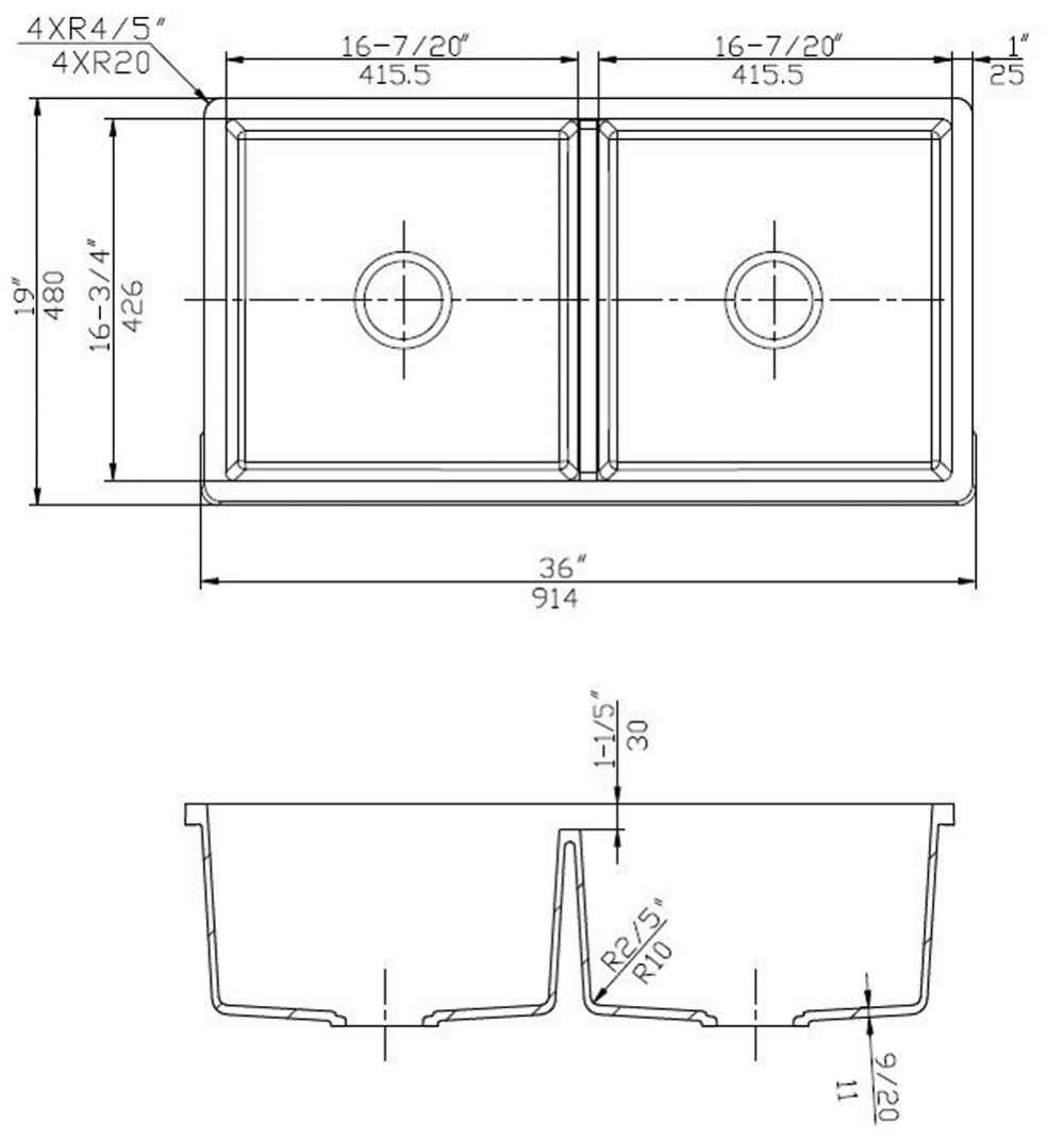 36-in. W CSA Approved White Granite Composite Kitchen Sink With 2 Bowl