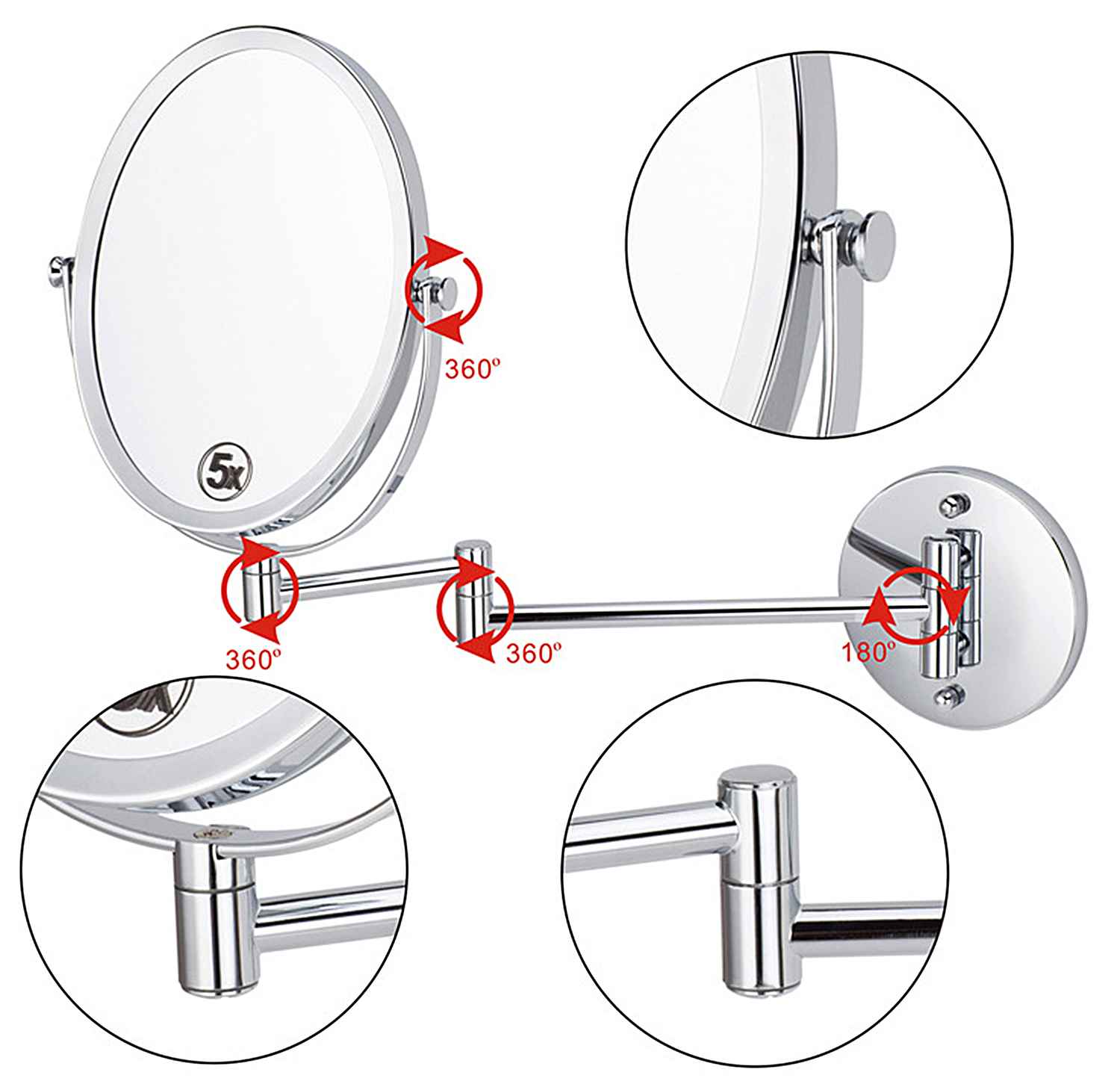 16.95-in. x 13-in. Stainless Steel Wall Mount Magnifying Mirror In Brushed Nickel