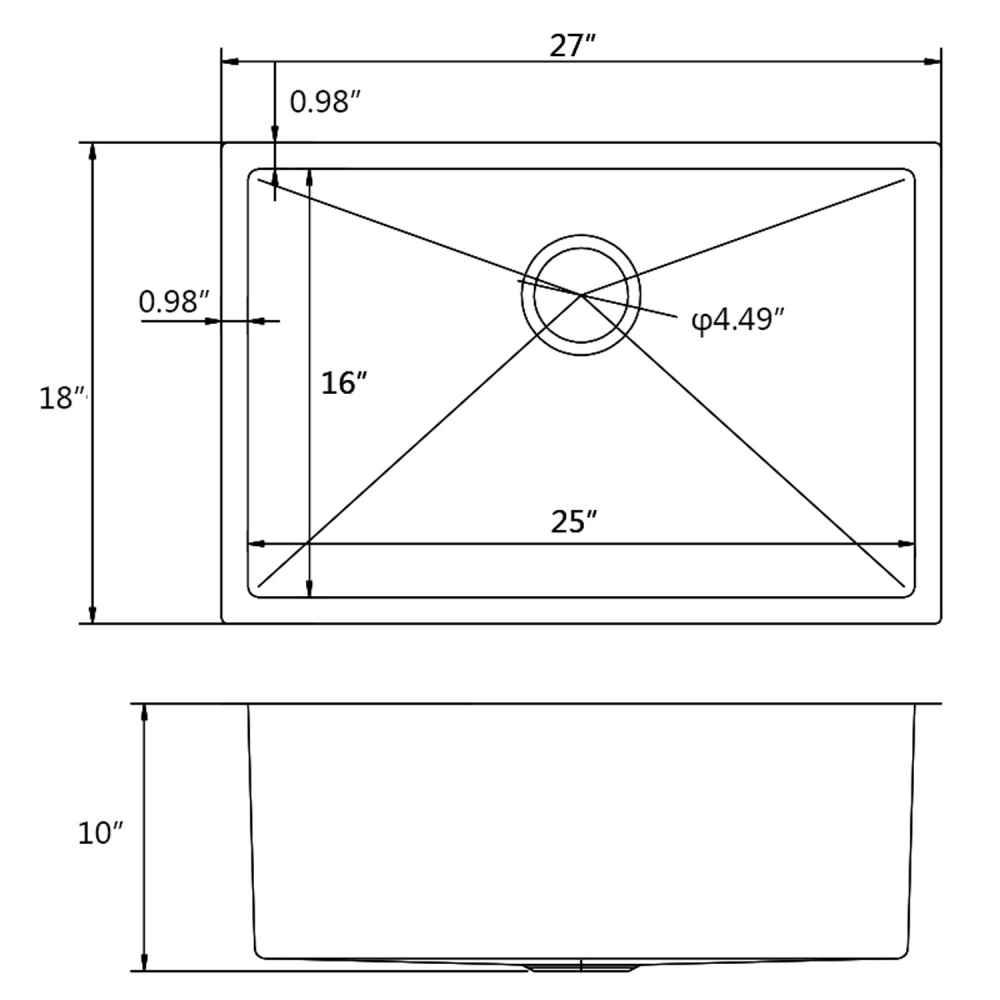 27-in. W CUPC Approved Stainless Steel Kitchen Sink With 1 Bowl And 18 Gauge