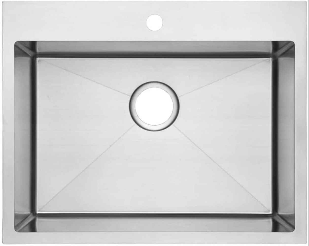 25-in. W Above Counter Brushed Nickel Kitchen Sink Set For 1 Hole Center Faucet - Strainer Included