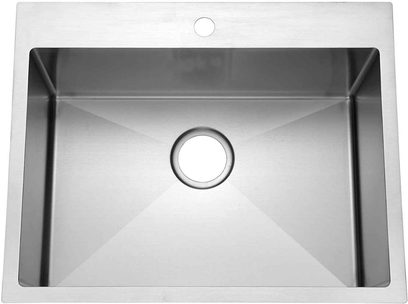 25-in. W Above Counter Brushed Nickel Kitchen Sink Set For 1 Hole Center Faucet - Strainer Included