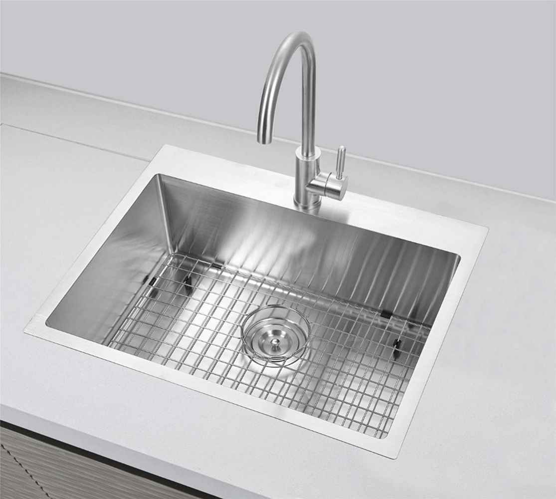 25-in. W Above Counter Brushed Nickel Kitchen Sink Set For 1 Hole Center Faucet - Strainer Included