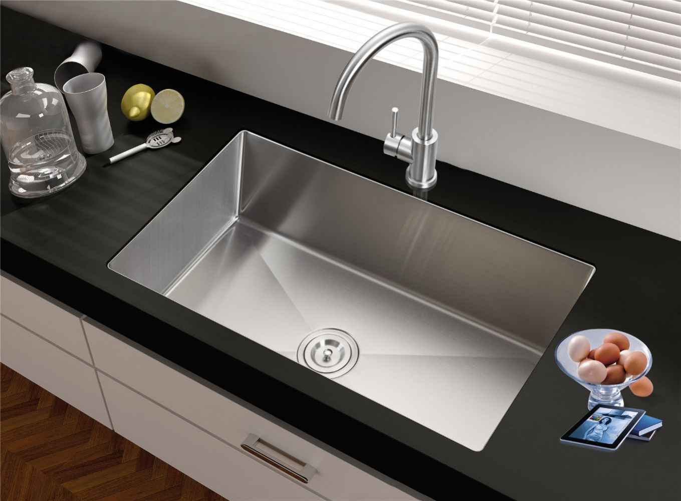 27-in. W Undermount Brushed Nickel Kitchen Sink Set For Deck Mount Drilling - Strainer Included