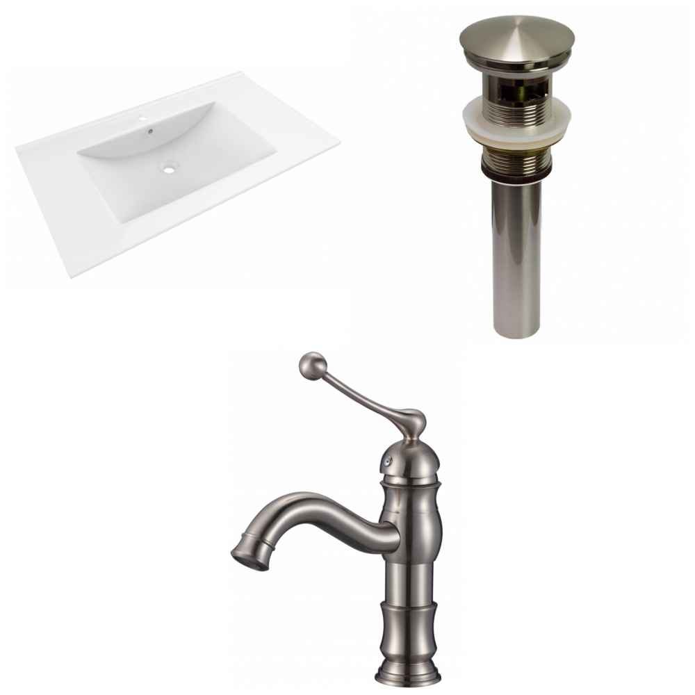 35.5-in. W 1 Hole Ceramic Top Set In White Color - Overflow Drain Incl.