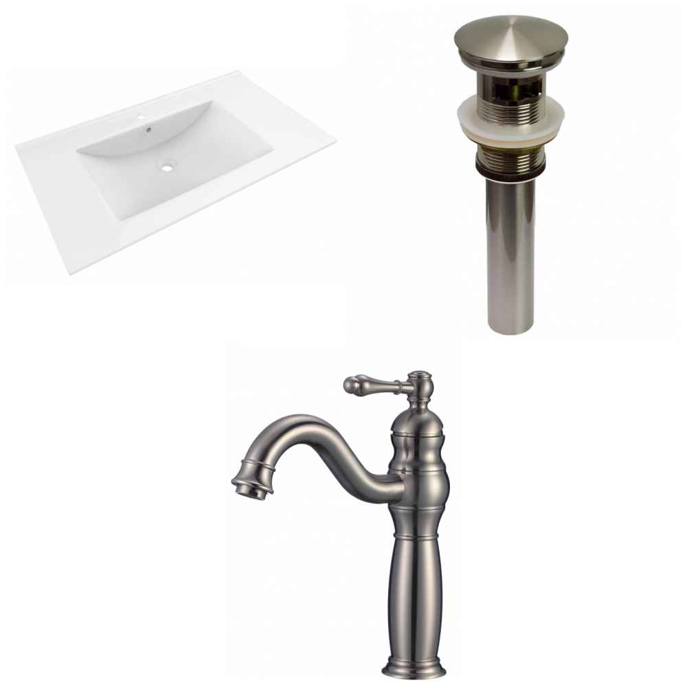 35.5-in. W 1 Hole Ceramic Top Set In White Color - Overflow Drain Incl.