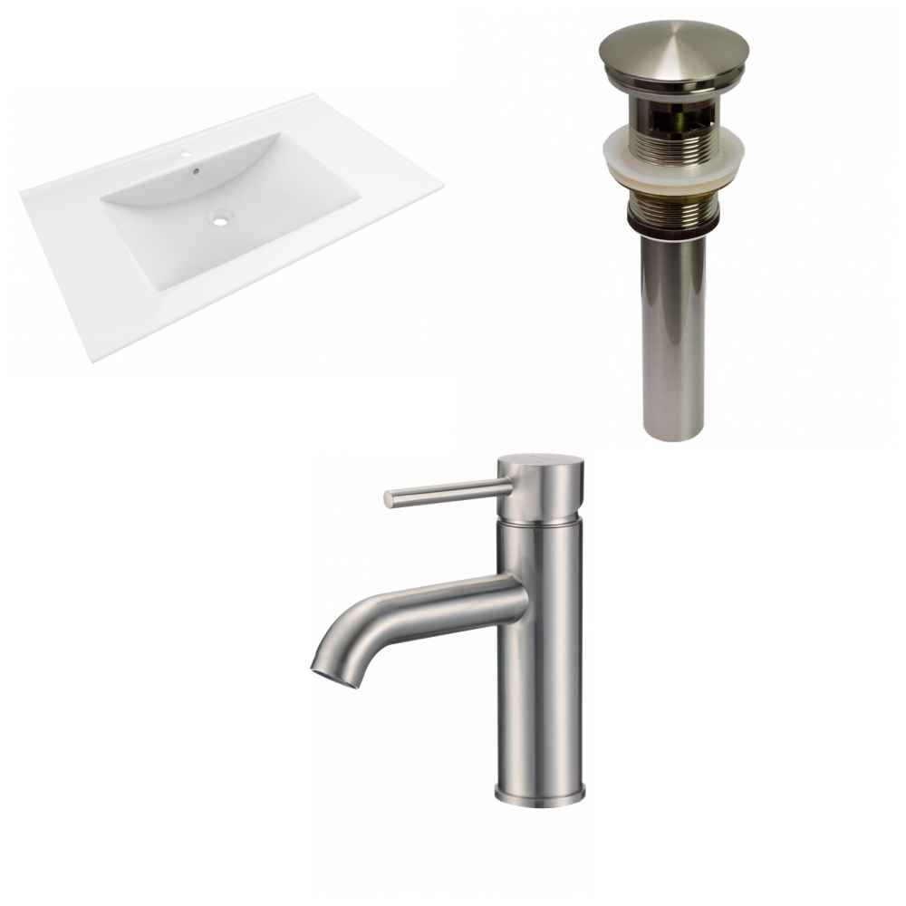 35.5-in. W 1 Hole Ceramic Top Set In White Color - Overflow Drain Incl.