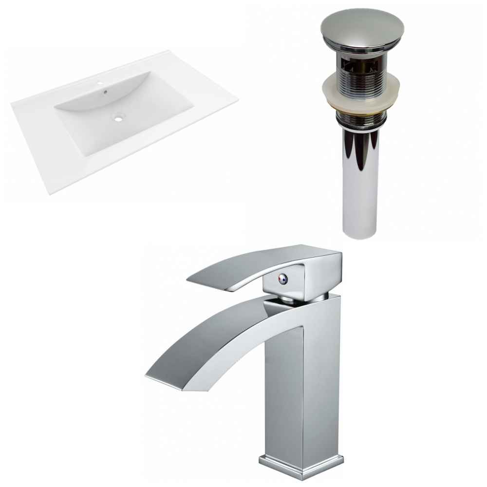 35.5-in. W 1 Hole Ceramic Top Set In White Color - Overflow Drain Incl.
