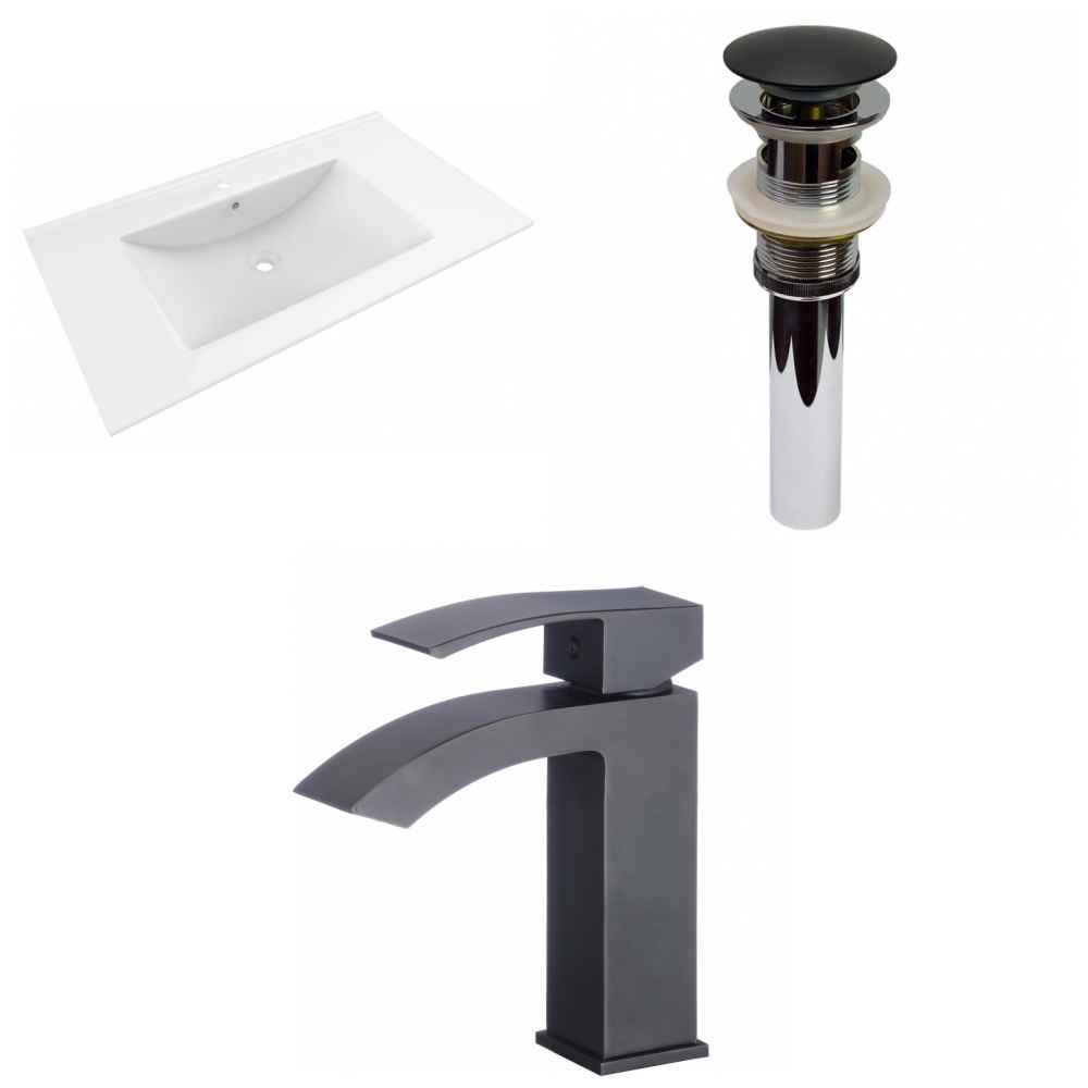 35.5-in. W 1 Hole Ceramic Top Set In White Color - Overflow Drain Incl.