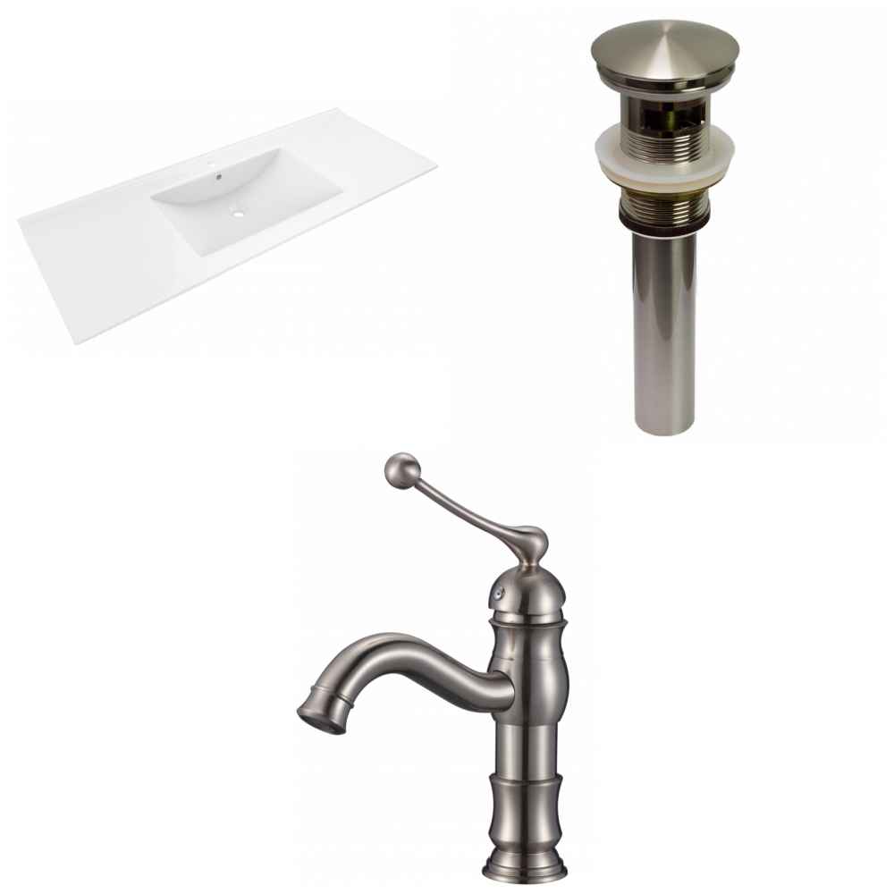 48-in. W 1 Hole Ceramic Top Set In White Color - Overflow Drain Incl.