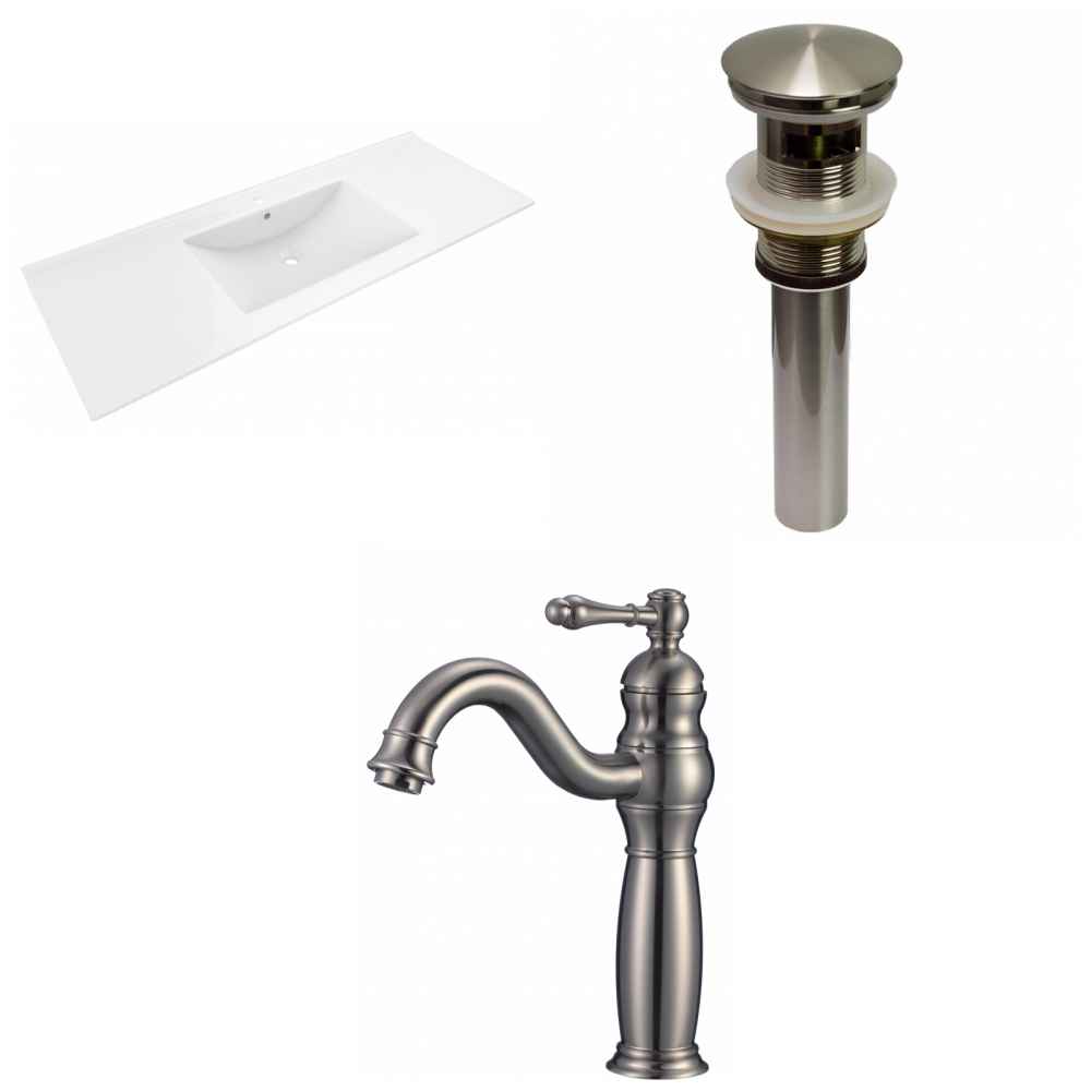 48-in. W 1 Hole Ceramic Top Set In White Color - Overflow Drain Incl.