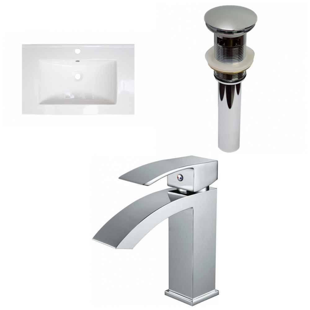 24.25-in. W 1 Hole Ceramic Top Set In White Color - Overflow Drain Incl.