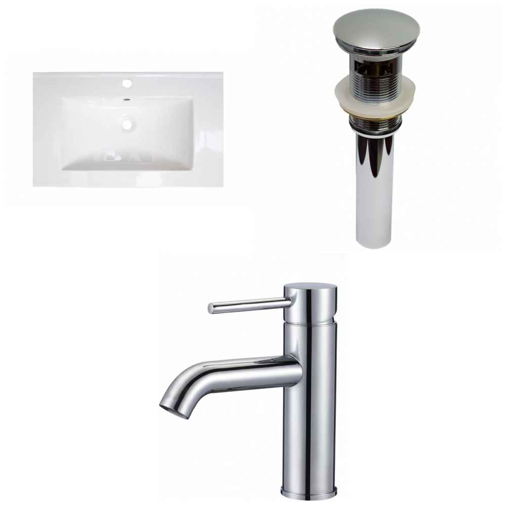 32-in. W 1 Hole Ceramic Top Set In White Color - Overflow Drain Incl.