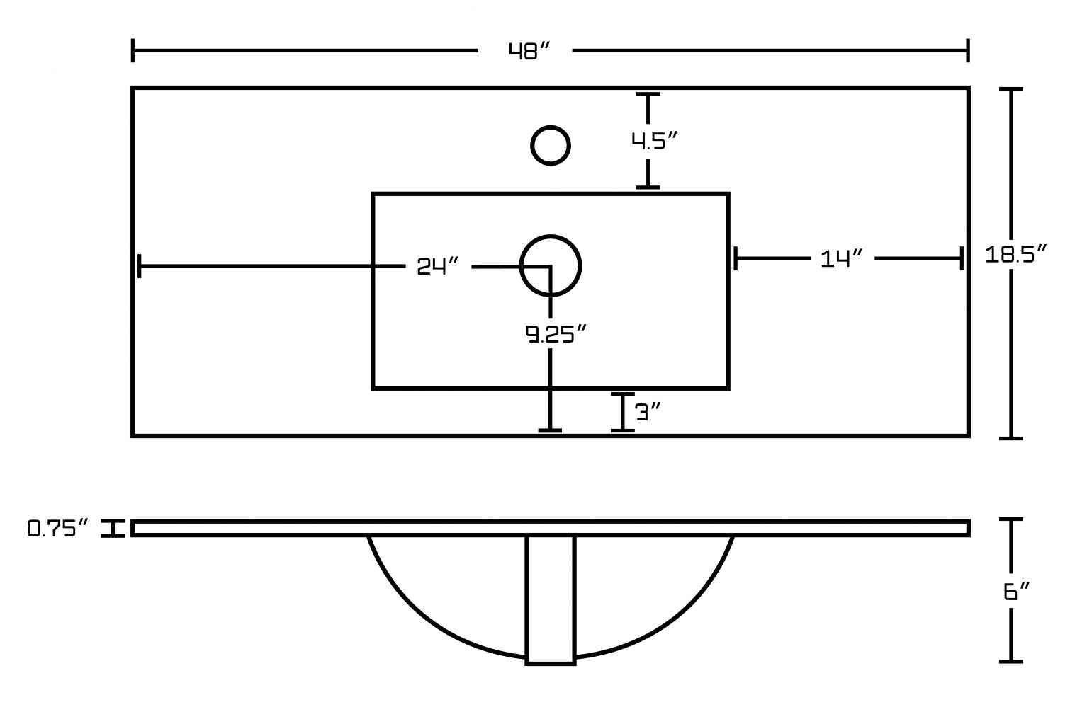48-in. W 1 Hole Ceramic Top Set In White Color - Overflow Drain Incl.
