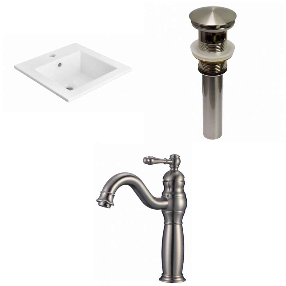 21-in. W 1 Hole Ceramic Top Set In White Color - Overflow Drain Incl.