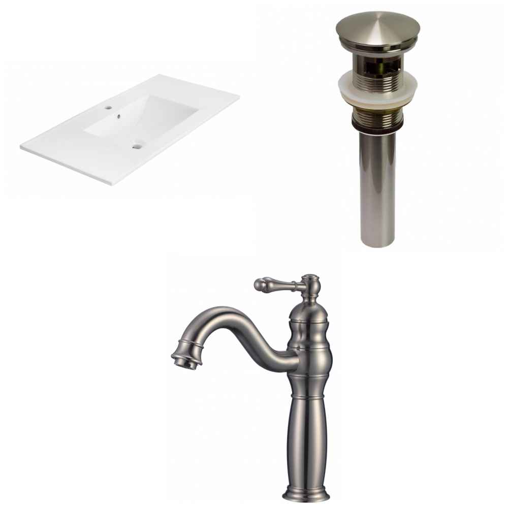 35.5-in. W 1 Hole Ceramic Top Set In White Color - Overflow Drain Incl.