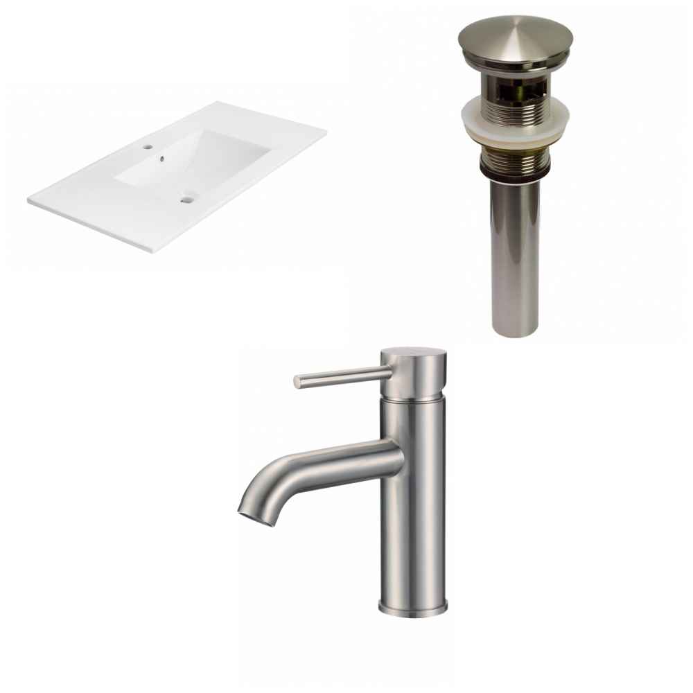 35.5-in. W 1 Hole Ceramic Top Set In White Color - Overflow Drain Incl.