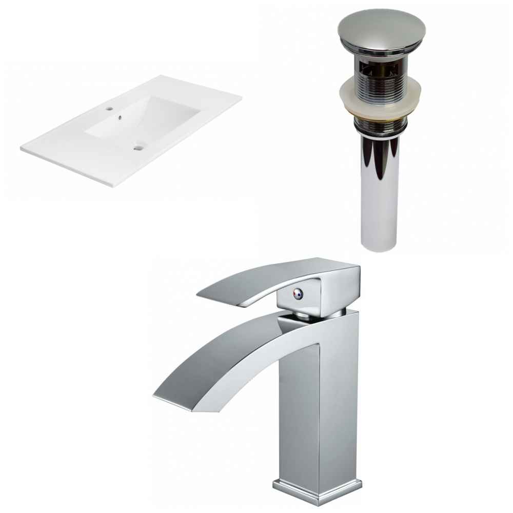 35.5-in. W 1 Hole Ceramic Top Set In White Color - Overflow Drain Incl.