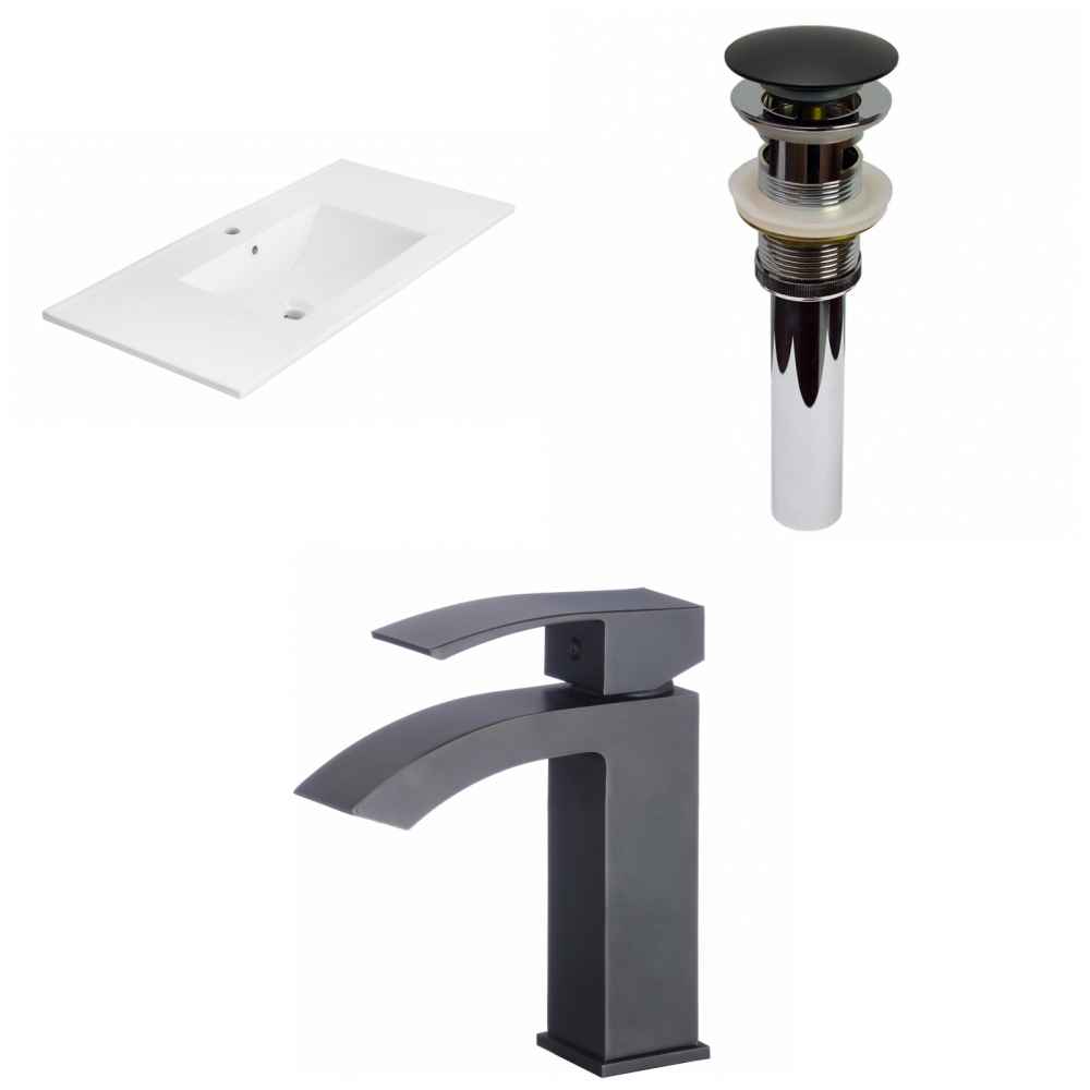 35.5-in. W 1 Hole Ceramic Top Set In White Color - Overflow Drain Incl.