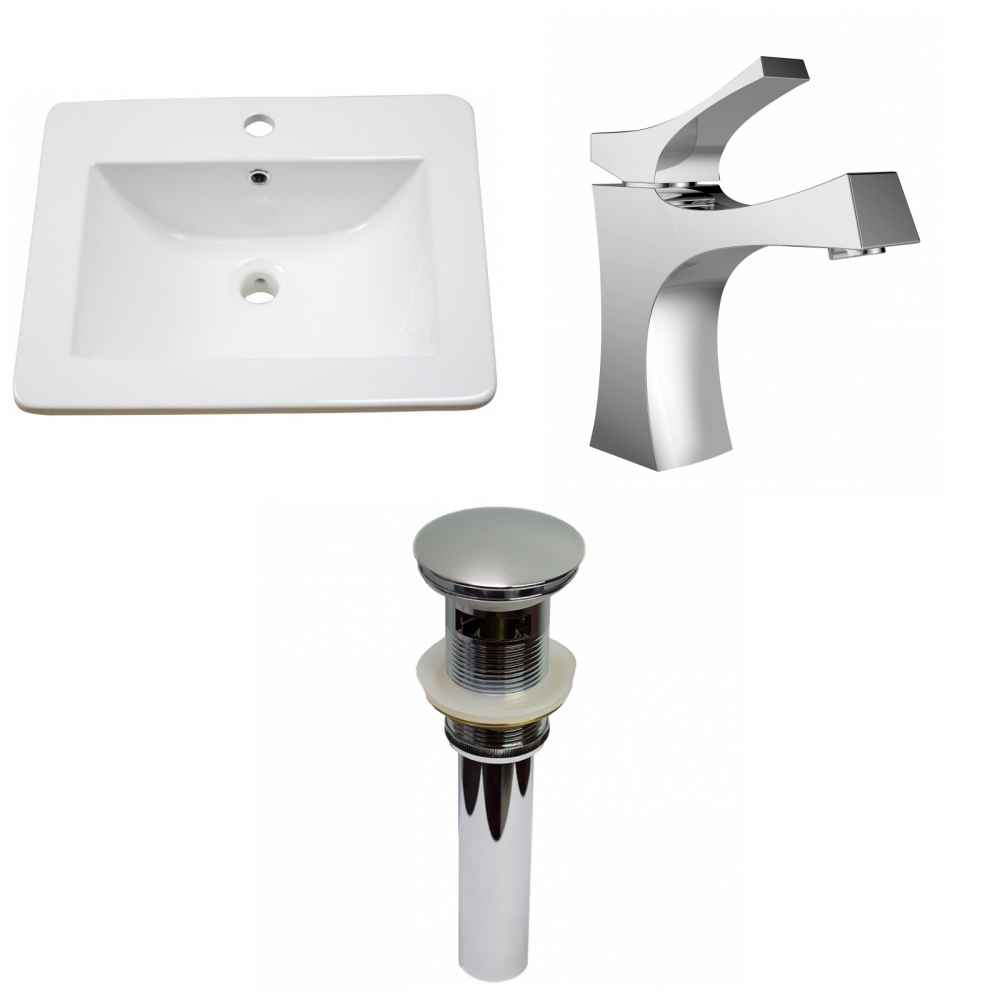 21-in. W 1 Hole Ceramic Top Set In White Color - Overflow Drain Incl.