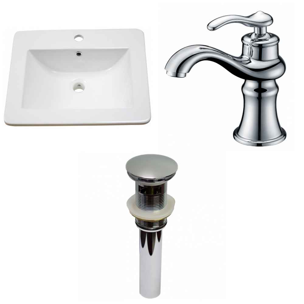 21-in. W 1 Hole Ceramic Top Set In White Color - Overflow Drain Incl.