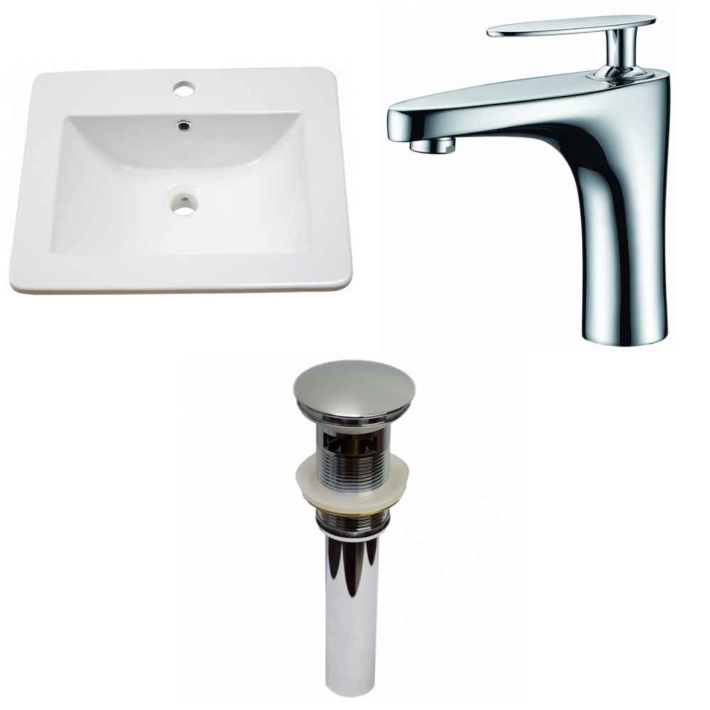 21-in. W 1 Hole Ceramic Top Set In White Color - Overflow Drain Incl.