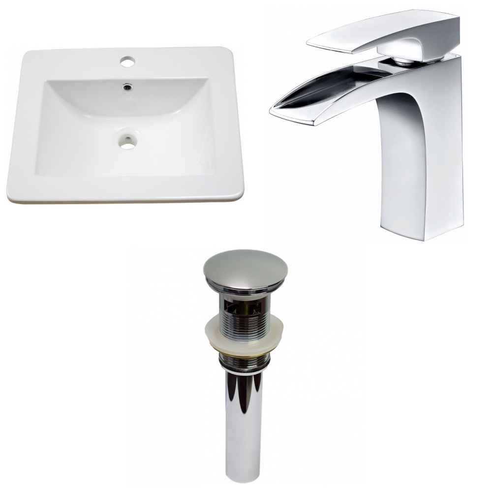 21-in. W 1 Hole Ceramic Top Set In White Color - Overflow Drain Incl.