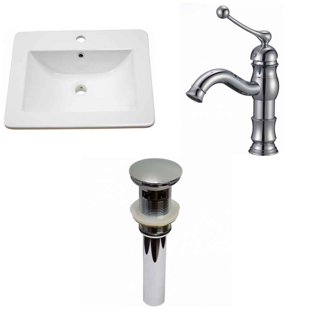 21-in. W 1 Hole Ceramic Top Set In White Color - Overflow Drain Incl.