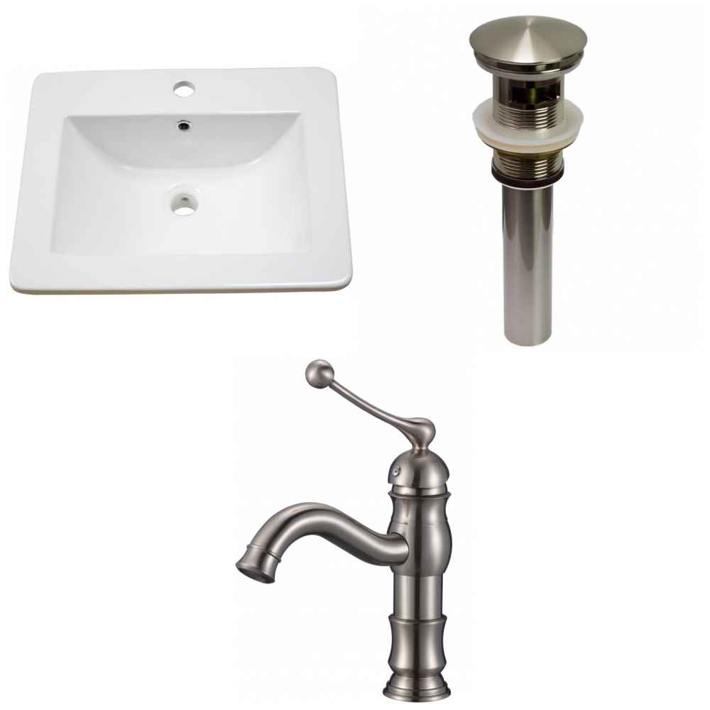 21-in. W 1 Hole Ceramic Top Set In White Color - Overflow Drain Incl.
