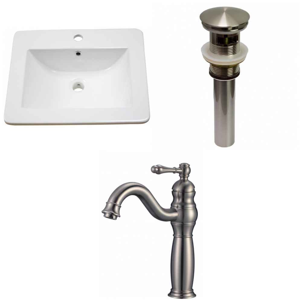 21-in. W 1 Hole Ceramic Top Set In White Color - Overflow Drain Incl.