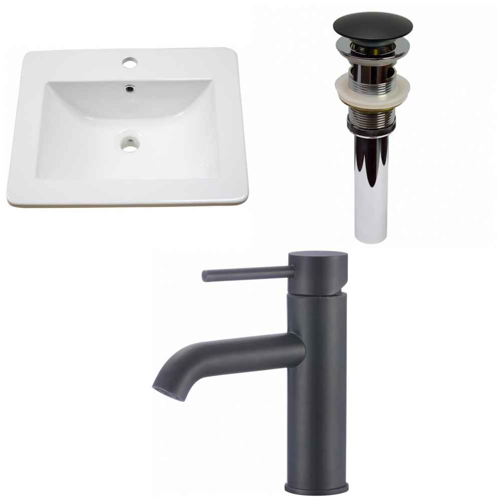 21-in. W 1 Hole Ceramic Top Set In White Color - Overflow Drain Incl.