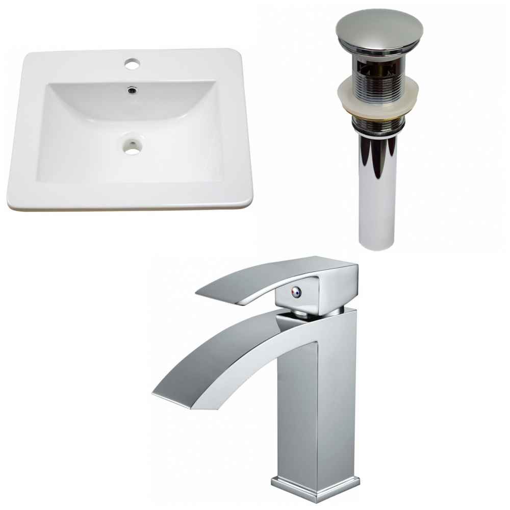 21-in. W 1 Hole Ceramic Top Set In White Color - Overflow Drain Incl.
