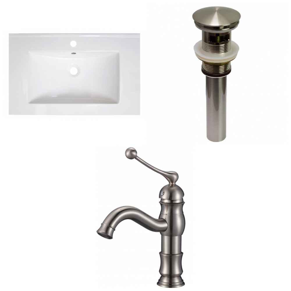 30-in. W 1 Hole Ceramic Top Set In White Color - Overflow Drain Incl.