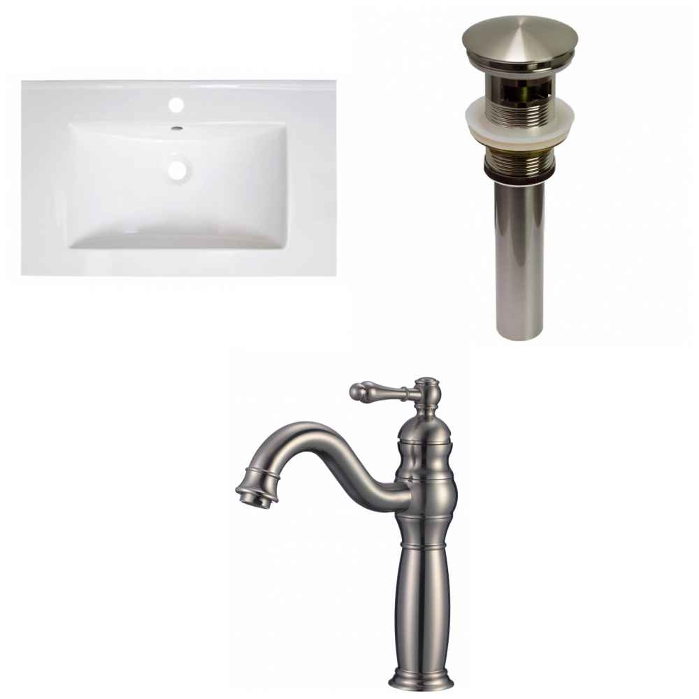 30-in. W 1 Hole Ceramic Top Set In White Color - Overflow Drain Incl.