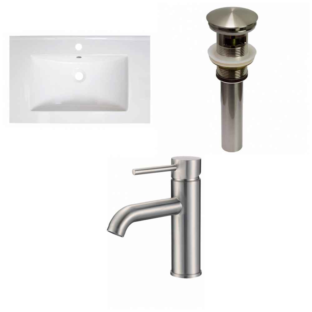 30-in. W 1 Hole Ceramic Top Set In White Color - Overflow Drain Incl.
