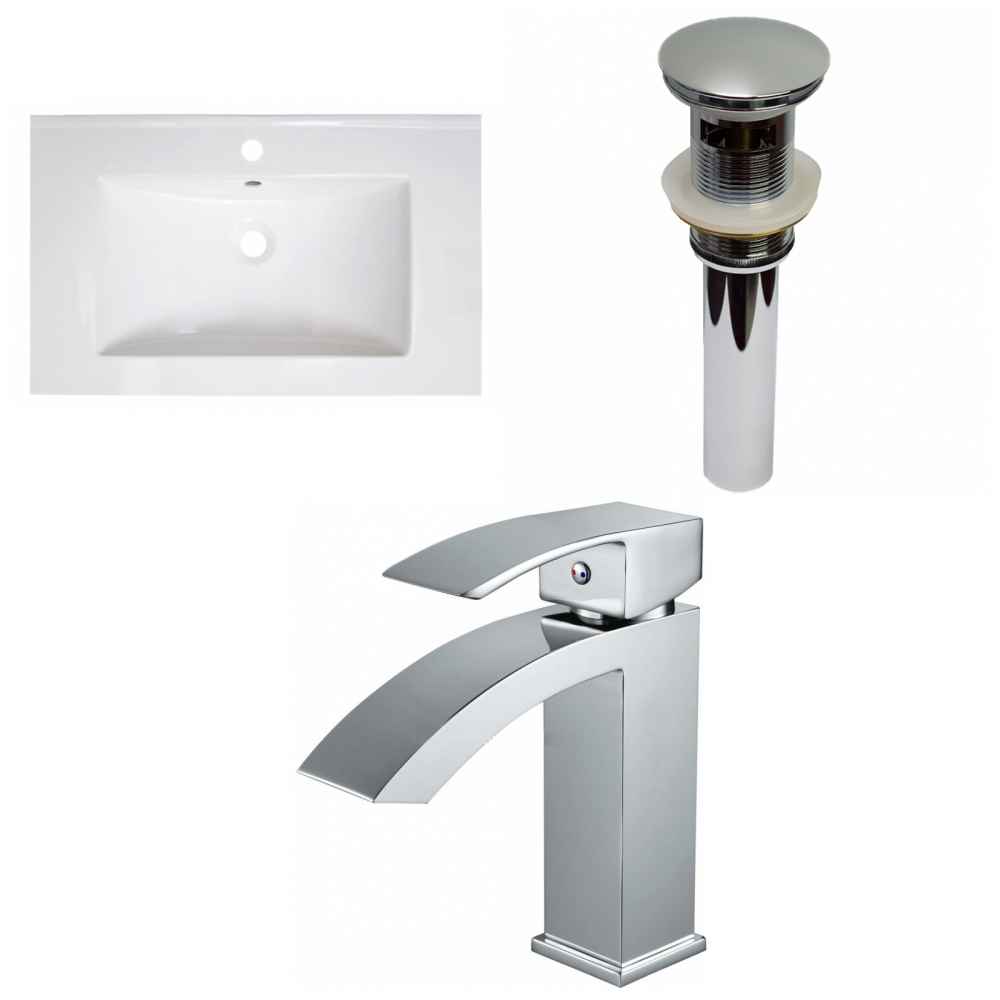 30-in. W 1 Hole Ceramic Top Set In White Color - Overflow Drain Incl.
