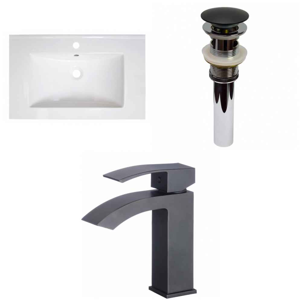 30-in. W 1 Hole Ceramic Top Set In White Color - Overflow Drain Incl.