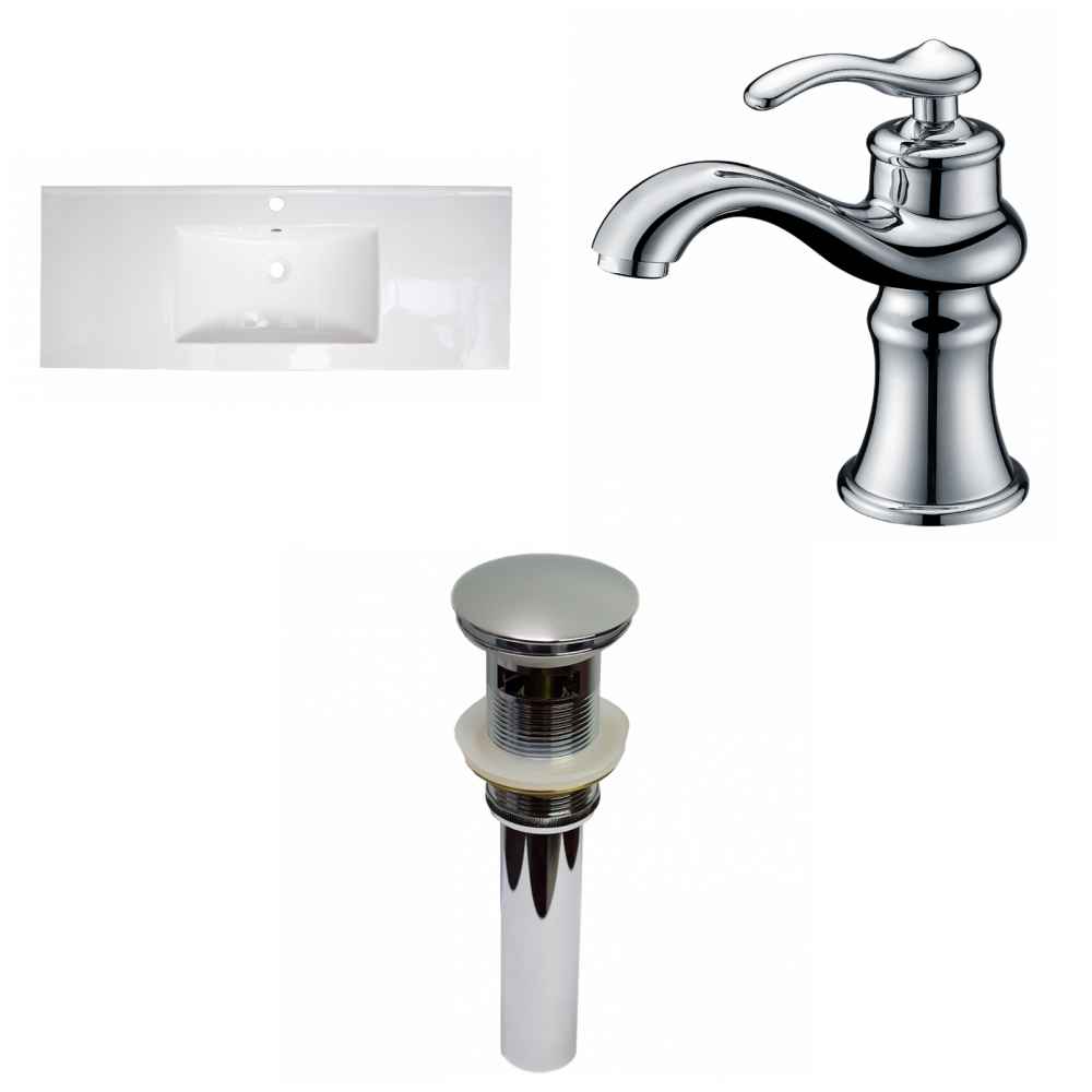 39.75-in. W 1 Hole Ceramic Top Set In White Color - Overflow Drain Incl.