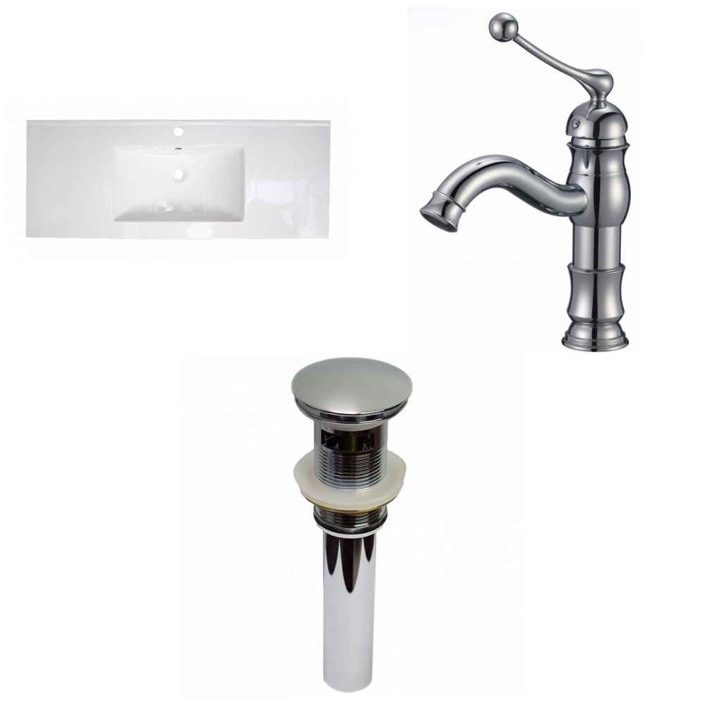 39.75-in. W 1 Hole Ceramic Top Set In White Color - Overflow Drain Incl.